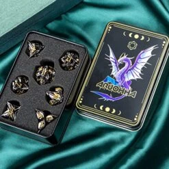 ARUOHHA DND Metal Dice Set 7PCS Black Gold Leaf Dungeons And Dragons D&D Dice With Box, RPG Handmade Role Playing Games D And D Dice D20 D12 D10 D8 D6 D4, 6 Sided Polyhedral Dice Sets -Folkmanis Toys Shop 612KpSsftIL