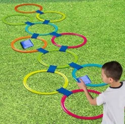 GOODLYSPORTS 2-in-1 Hopscotch & Bean Bag Toss Combine Hop Scotch Ring Game (20Pc) With Bean Bag Toss Game (6Pc)- Educational And Learning Activities For Kids. -Folkmanis Toys Shop 6139tz88rIL