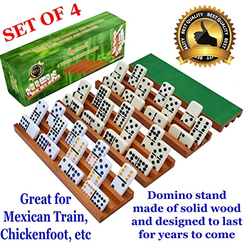 Queensell Mexican Train Dominoes Set For Adults Tile Board Game + Domino Racks For Classic Board Games - Wooden Domino Holders Set Of 4 5 Queensell Mexican Train Dominoes Set For Adults Tile Board Game + Domino Racks For Classic Board Games - Wooden Domino Holders Set Of 4 - Image 3