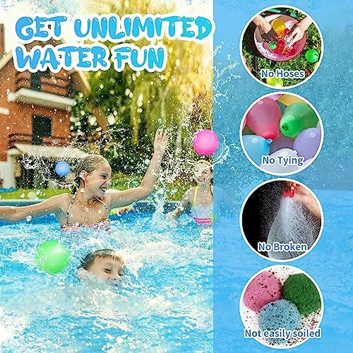 VATOS Reusable Water Balloons, 24PCS Fast Sealing & Quick Fill Water Bomb Splash Balls, Latex Free Silicone Water Splash Balloons For Kids Outdoor Water Games Outside Yard Pool Beach Summer Fun Party 6 VATOS Reusable Water Balloons, 24PCS Fast Sealing & Quick Fill Water Bomb Splash Balls, Latex Free Silicone Water Splash Balloons For Kids Outdoor Water Games Outside Yard Pool Beach Summer Fun Party - Image 4