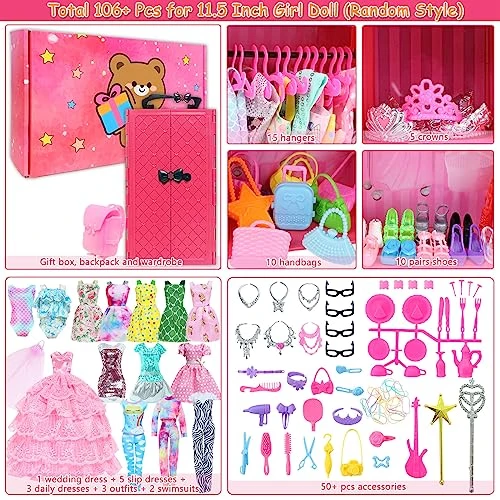 BJDBUS 106 Pcs Doll Wardrobe With Clothes And Accessories Set For 11.5 Inch Girl Doll, Storage Closet Wedding Gown Fashion Dresses Skirts Tops Pants Outfits Bikini Swimsuits Hangers Shoes Other Stuff 4 BJDBUS 106 Pcs Doll Wardrobe With Clothes And Accessories Set For 11.5 Inch Girl Doll, Storage Closet Wedding Gown Fashion Dresses Skirts Tops Pants Outfits Bikini Swimsuits Hangers Shoes Other Stuff - Image 2