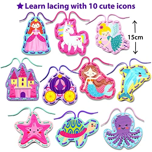 KRAFUN Beginner Unicorn My First Lacing Card Kit For Kids Arts & Crafts, 10 Easy Princess, Mermaid, Lacing Projects, Toddlers Lace Project, Fine Motor Preschool Skills Toys 5 KRAFUN Beginner Unicorn My First Lacing Card Kit For Kids Arts & Crafts, 10 Easy Princess, Mermaid, Lacing Projects, Toddlers Lace Project, Fine Motor Preschool Skills Toys - Image 3