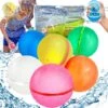 KISKISBY Reusable Water Balloons Water Bombs Splash Ball Quick Fill Self-Sealing Refillable Water Balloons Outdoor Activities Summer Toy Pool Beach Water Games Toys For Kids Ages 4-12 (6 Pcs -color)