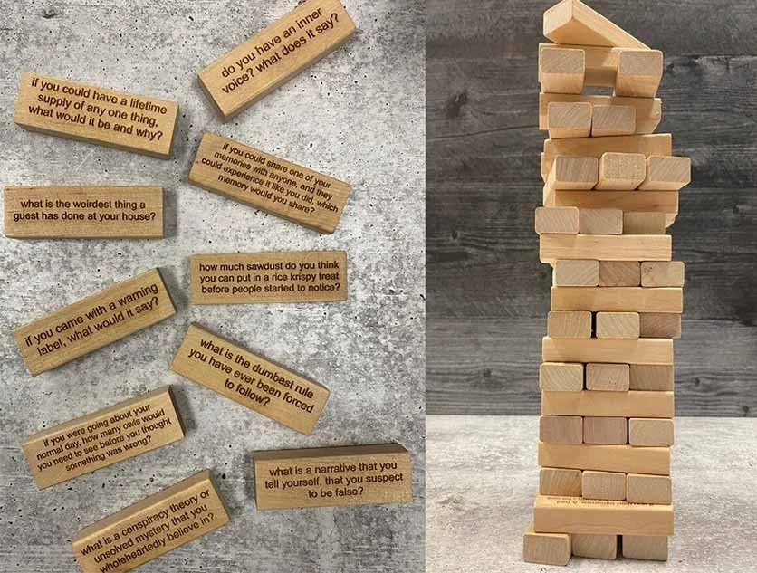 FOIVOS 54 Pieces Questions Tumbling Tower Game, Wooden Stacking Tower Games Tumbling Blocks Set, Building Blocks Lawn Yard Outdoor Game, Fun Indoor Game For Kids, Adults And House Parties (1 Pcs) 7 FOIVOS 54 Pieces Questions Tumbling Tower Game, Wooden Stacking Tower Games Tumbling Blocks Set, Building Blocks Lawn Yard Outdoor Game, Fun Indoor Game For Kids, Adults And House Parties (1 Pcs) - Image 5