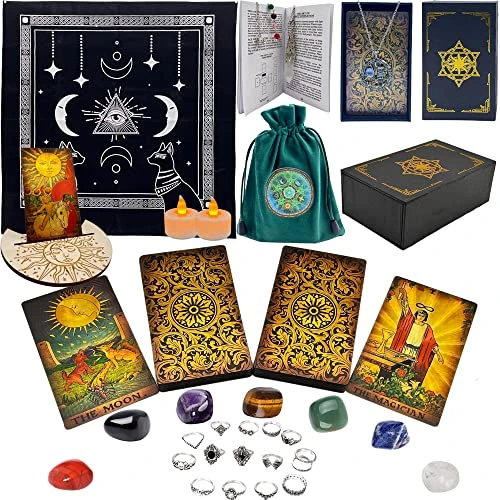 Tarot Cards With Guide Book, 78 Original PVC Waterproof Anti-Wrinkle Luxury Gold Foil Tarot Cards Deck Fortune Telling Game For Beginners&Expert Readers, Classic Tarot Deck Size 4.7" X 2.8" (Gold) 3 Tarot Cards With Guide Book, 78 Original PVC Waterproof Anti-Wrinkle Luxury Gold Foil Tarot Cards Deck Fortune Telling Game For Beginners&Expert Readers, Classic Tarot Deck Size 4.7" X 2.8" (Gold)