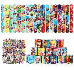 Odling Mario Slap Bracelet - Party Favors 36pcs Slap Bracelet And 50 Pcs Stickers For Kids Boys & Girls Birthday Party Supplies Favors