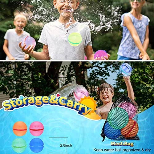 SOPPYCID 4 Pack Water Resuable Balloons Quick Fill Splash Balls For Kids Ages 3 And Up, Soft Silicone Material Water Bombs Easy Use For Family Games, Outdoor Activities,Summer Party 7 SOPPYCID 4 Pack Water Resuable Balloons Quick Fill Splash Balls For Kids Ages 3 And Up, Soft Silicone Material Water Bombs Easy Use For Family Games, Outdoor Activities,Summer Party - Image 5