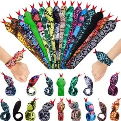 Chivao 16 Pieces Snake Slap Bracelets Reptile Snap Bracelets Fuzzy Animal Snake Bracelet Stuffed Snap Bands Slap Snakes For Birthday Party Favors Jewelry Halloween, 16 Assorted Designs