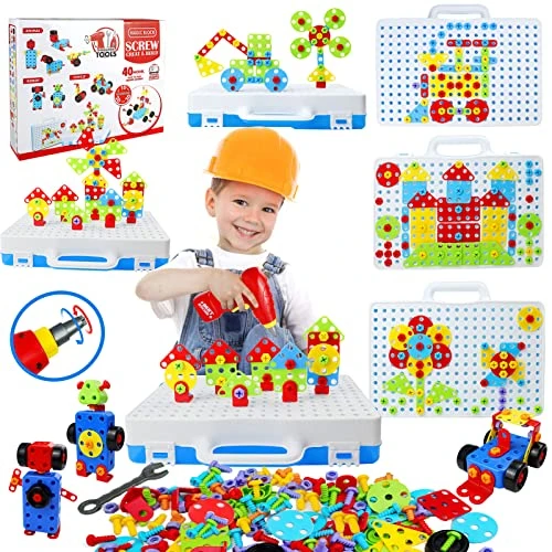 STEM Toys For 3 5 7 Year Old Boys Kids, 232 Pcs Kids Drill Set Building Blocks, DIY Educational Construction Engineering Toys, Creative Mosaic Electric Drill Set Gift For Kids Boys Girls Age 3-8 Years 3 STEM Toys For 3 5 7 Year Old Boys Kids, 232 Pcs Kids Drill Set Building Blocks, DIY Educational Construction Engineering Toys, Creative Mosaic Electric Drill Set Gift For Kids Boys Girls Age 3-8 Years