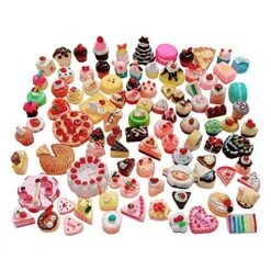 Anrher 100pcs Miniature Dessert Cake Mixed Resin Pastry Decoration Sets For Kids Doll House Pretend Play Kitchen Cooking Game Party Toys