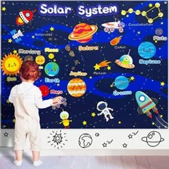 UTKTOUKO 40Pcs Solar System Planets Toys Felt Flannel Board Story Set For Kids 3.5 Ft Preschool Early Learning Interactive Storytelling Play Kit Reusable Wall Hanging Space Toys Gift For Toddlers