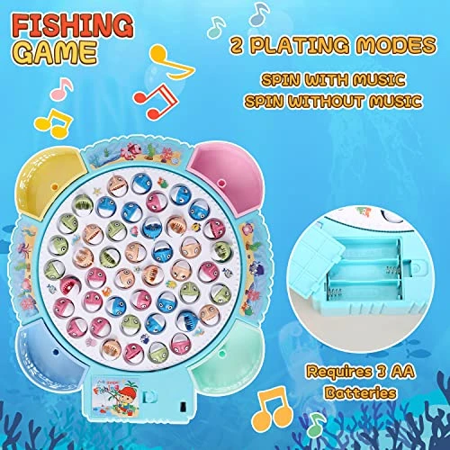 Magnetic Fishing Game Toys, Rotating Board Game With Music Including 45 Fishes And 8 Fishing Poles, Party Game Toys For Kids Age 3 4 5 6 7 And Up 4 Magnetic Fishing Game Toys, Rotating Board Game With Music Including 45 Fishes And 8 Fishing Poles, Party Game Toys For Kids Age 3 4 5 6 7 And Up - Image 2