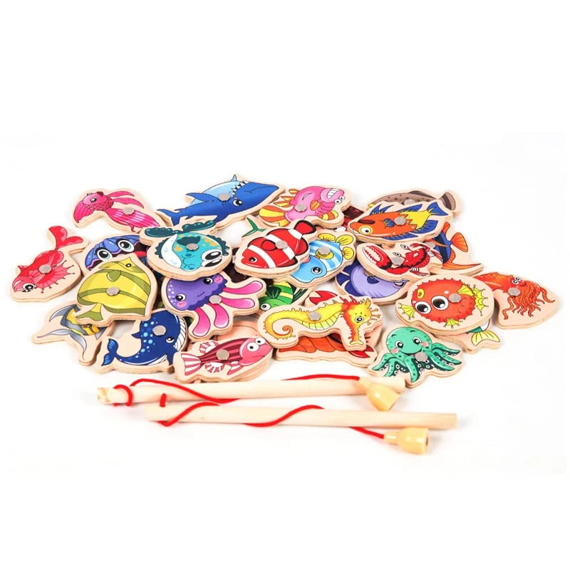 Wooden Magnetic Fishing Toys, 20 Packs, Baby Cartoons, Marine Creatures, Cognitive Fish Games, Education, Parent-Child Interaction 5 Wooden Magnetic Fishing Toys, 20 Packs, Baby Cartoons, Marine Creatures, Cognitive Fish Games, Education, Parent-Child Interaction - Image 3