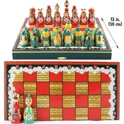 Souvenir Chess Set With Hand Painted Chamomiles - Wooden Chess Pieces As Matryoshka Dolls - Family Board Games - Unique Chess Sets - Chess Gifts