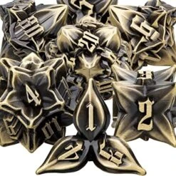 ARUOHHA DND Metal Dice Set 7PCS Black Gold Leaf Dungeons And Dragons D&D Dice With Box, RPG Handmade Role Playing Games D And D Dice D20 D12 D10 D8 D6 D4, 6 Sided Polyhedral Dice Sets -Folkmanis Toys Shop 61BqFxEgIaL. AC