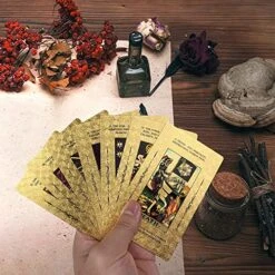 SUNHHX Tarot Cards, 78 Tarot Cards Deck, PVC Waterproof Wrinkle Resistant Luxury Gold Foil Classic Tarot Cards With Guidebook Exquisite Box For Tarot Beginners And Expert (Gold) -Folkmanis Toys Shop 61BuoaqUiaL