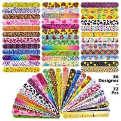 FUN LITTLE TOYS 72PCS Slap Bracelets For Kids, Party Favors Trinket Colorful Hearts Animal Print Design Retro Slap Bands Kid Birthday Gifts Prizes Treasure Box Goodies Pinata Fillers Classroom Rewards