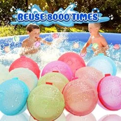 DOUBLMII 12 Pack Reusable Balloons For Summer Water Fun, Easy Quick Fill, Self-Sealing Water Balls, Refillable Soft Water Splash Ball, Silicone Water Toys For Kids, Magnetic Water Ball, -Folkmanis Toys Shop 61CJwGC1mXL