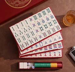 Mose Cafolo Chinese Mahjong Game Set 1.5" X-Large 144 Numbered White Ivory Color Melamine Tiles With Carrying Travel Case,Complete Majiang, Majong, Mah-Jongg Game Set -Folkmanis Toys Shop 61COq2mtKFL