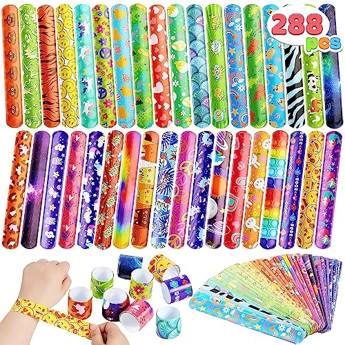 JOYIN 288 Pcs Slap Bracelets Party Favors - 36 Designs With Cute And Colorful Themes - Perfect For Kids Easter Party Favors, Valentine Classroom Prizes Exchanging Gifts 3 JOYIN 288 Pcs Slap Bracelets Party Favors - 36 Designs With Cute And Colorful Themes - Perfect For Kids Easter Party Favors, Valentine Classroom Prizes Exchanging Gifts