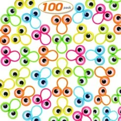 YOFOBU 100 Pcs Eye Finger Puppets Googly Eyes Rings Funny Novelty Eyeball Ring 6 Colors For Party Favors