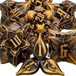 ARUOHHA DND Metal Dice Set 7PCS Black Gold Leaf Dungeons And Dragons D&D Dice With Box, RPG Handmade Role Playing Games D And D Dice D20 D12 D10 D8 D6 D4, 6 Sided Polyhedral Dice Sets -Folkmanis Toys Shop 61EjwBQDIGL. AC