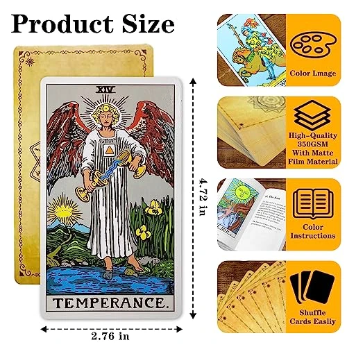 DEBIDSTL Tarot Cards For Beginners,78 Classic Tarot Cards Deck With Guidebook And Velvet Storage Bag,Durable Tarot Cards,Fortune Telling Games (Yellow) 4 DEBIDSTL Tarot Cards For Beginners,78 Classic Tarot Cards Deck With Guidebook And Velvet Storage Bag,Durable Tarot Cards,Fortune Telling Games (Yellow) - Image 2