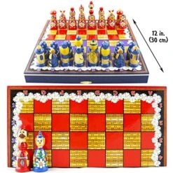 Chamomile Themed Chess Set - Wooden Chess Pieces In A Shape Of Matryoshka Dolls - Board Games For Adults - Wooden Chess Set - Handcrafted Chess Gifts