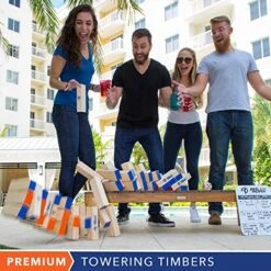Rally And Roar Giant Towering Timbers Stacking Game Set - 2 To 5ft Tall, Wood Blocks And Carry Bag -Folkmanis Toys Shop 61K6S0klBbL