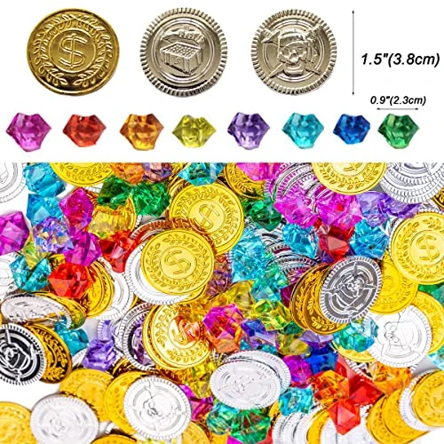 AiFanS Treasure Chest For Kids Prizes,Plastic Treasure Chest With 320 Treasure Gold Coins And Gems/Jewels- Perfect For Pirate Themed Parties And Games 5 AiFanS Treasure Chest For Kids Prizes,Plastic Treasure Chest With 320 Treasure Gold Coins And Gems/Jewels- Perfect For Pirate Themed Parties And Games - Image 3