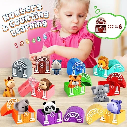 Toddler Toy For 1 2 3+ Years Old, Learning Toy For Toddlers With 20PCS Safari Animal Toy, Montessori Educational Toy For Kids, Christmas Birthday Gift With 10 Animals &10 Houses For Babies Boys Girls 7 Toddler Toy For 1 2 3+ Years Old, Learning Toy For Toddlers With 20PCS Safari Animal Toy, Montessori Educational Toy For Kids, Christmas Birthday Gift With 10 Animals &10 Houses For Babies Boys Girls - Image 5