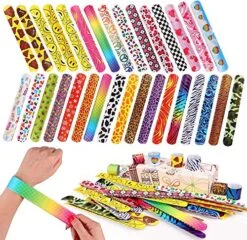 100 PCS Slap Bracelets Party Favors With Colorful Hearts Animal Print Design Retro Slap Bands For Kids Adults Birthday Classroom Gifts (100PCS)