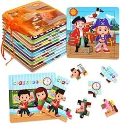Jigsaw Puzzles, SANNIX 12 Pack Wooden Jigsaw Puzzles With 12 Organize Bags, Dinosaurs And Animals Toddlers Puzzles For Kids Ages 3-6, Party Favors Educational Learning Travel Toys For Boy, Girl -Folkmanis Toys Shop 61PuBqHV8wL. AC