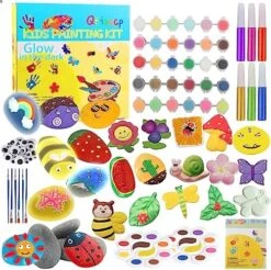 Qtioucp 43Pcs Arts And Crafts Painting Kit With 24 Vibrant Acrylic Paints &12 Glow In The Dark Color,4Pcs 5-Inch Stepping Stone &12Pcs Creativity Stone - Paint Your Own Stepping Stones For Kids 17 Qtioucp 43Pcs Arts And Crafts Painting Kit With 24 Vibrant Acrylic Paints &12 Glow In The Dark Color,4Pcs 5-Inch Stepping Stone &12Pcs Creativity Stone - Paint Your Own Stepping Stones For Kids -Folkmanis Toys Shop 61QSsVLPbcL. AC