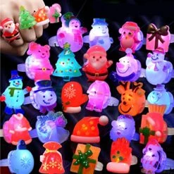 FLY2SKY Christmas Party Favors 25Pcs 3D LED Finger Lights For Kid & Adults Toys Light Up Rings Stocking Stuffers Party Favors Assorted Styles Gift Package No-Repeat Non Candy Gift New Version