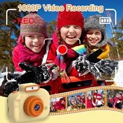 Upgrade Kids Camera, Birthday Gifts For Boys And Girls 3 4 5 6 7 8 9 Year Old, Full HD Video Digital Camera For Kids Toddler Teens, Children Portable Toys Camera With 32GB SD Card -Beige -Folkmanis Toys Shop 61SLEkPPYdL