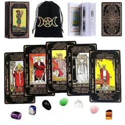 Tarot Cards Set With Guide Book/Linen Carry Bag/Chakra Stones, 78 Classic Original Tarot Cards Deck Fortune Telling Game With Meanings On Them For Beginners To Expert