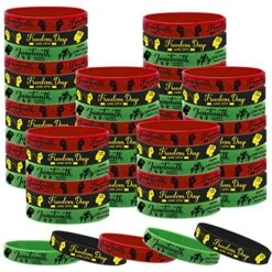 CupaPlay 60 PCS Happy Juneteenth Day Party Favors Rubber Bracelets - Freedom Day Patriotic Party Supplies Goodie Bag Stuffers Fillers Silicone Wristbands