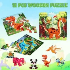 Jigsaw Puzzles, SANNIX 12 Pack Wooden Jigsaw Puzzles With 12 Organize Bags, Dinosaurs And Animals Toddlers Puzzles For Kids Ages 3-6, Party Favors Educational Learning Travel Toys For Boy, Girl -Folkmanis Toys Shop 61VZqzncLpL