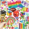 (100 Pcs) Fidget Toys Pack, Party Favors Carnival Treasure Classroom Prizes Small Mini Bulk Sensory Figit Toys Set For Boys Girls Kids Adults, Stress Relief & Anxiety Relief Tools Autistic ADHD Toys