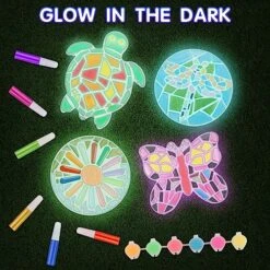 Qtioucp 43Pcs Arts And Crafts Painting Kit With 24 Vibrant Acrylic Paints &12 Glow In The Dark Color,4Pcs 5-Inch Stepping Stone &12Pcs Creativity Stone - Paint Your Own Stepping Stones For Kids
