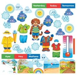 Little Folk Visuals Wally The Weather Dog Felt Learning Toy Set For Kids And Toddlers, Precut Felt Board Figures, Bilingual Lesson Guide