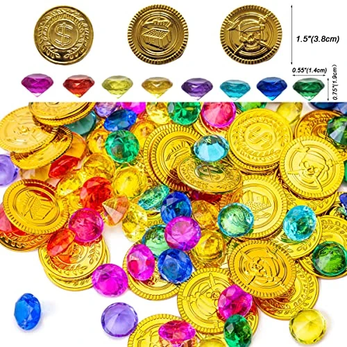 AiFanS Treasure Chest For Kids Prizes,Plastic Treasure Chest With 288 Treasure Gold Coins And Gems,Jewels- Perfect For Pirate Themed Parties And Games 4 AiFanS Treasure Chest For Kids Prizes,Plastic Treasure Chest With 288 Treasure Gold Coins And Gems,Jewels- Perfect For Pirate Themed Parties And Games - Image 2