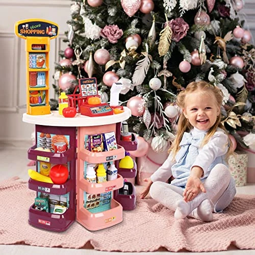 FUDAO Grocery Game Store Children’S Gifts Girl Supermarket Kitchen Toy Set With Scanner And Accessories, Pretend Game Food Shopping Money Games (Multicolour, One Size) 3 FUDAO Grocery Game Store Children’S Gifts Girl Supermarket Kitchen Toy Set With Scanner And Accessories, Pretend Game Food Shopping Money Games (Multicolour, One Size)