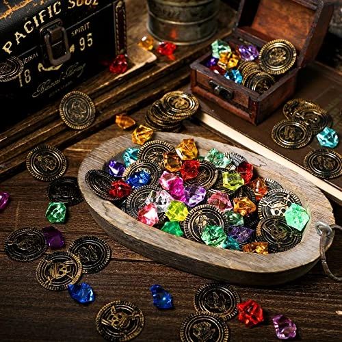 Ferraycle 200 Pieces Halloween Pirate Party Favors Pirate Treasure Pirate Coins And Pirate Gems Jewelry Playset Pirate Coins Gem For Pirate Party Decorations (Bronze,Retro Style) 6 Ferraycle 200 Pieces Halloween Pirate Party Favors Pirate Treasure Pirate Coins And Pirate Gems Jewelry Playset Pirate Coins Gem For Pirate Party Decorations (Bronze,Retro Style) - Image 4