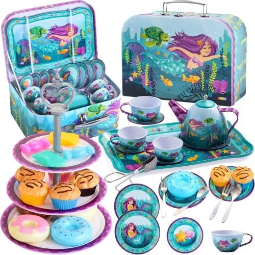 JOYIN 35Pcs Unicorn Tea Party Set For Little Girls, Pretend Tin Teapot Set, Princess Tea Time Play Kitchen Toy With Dessert, Doughnut, Carrying Case For Birthday Easter Gifts Kids Toddlers Age 3 4 5 6 8 JOYIN 35Pcs Unicorn Tea Party Set For Little Girls, Pretend Tin Teapot Set, Princess Tea Time Play Kitchen Toy With Dessert, Doughnut, Carrying Case For Birthday Easter Gifts Kids Toddlers Age 3 4 5 6 - Image 6