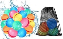 SOPPYCID Reusable Water Balloons With Meshbag (16pcs), Easy Quick Fill & Self-Sealing Water Bombs, Soft Silicone Water Splash Ball, Magnetic Water Ball For Outdoor Games, Summer Toy, Kids