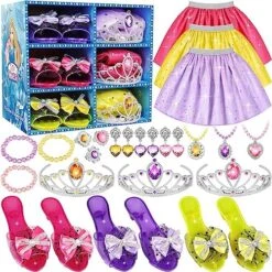 Princess Dress Up Toys & Jewelry Boutique - Complete Set With Costumes, Skirts, Shoes, Crowns, Accessories - Ideal Girls Role Play Gift For 3 4 5 6 Year Toddler Birthday Parties Party Favors -Folkmanis Toys Shop 61e6 pAooYL. AC
