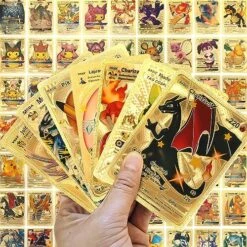 55 PCS Gold Cards Packs Vmax DX GX Rare Golden Cards TCG Deck Box Gold Foil Card Assorted Cards For Fans/Kids/Collectors Gifts(No Duplicates)