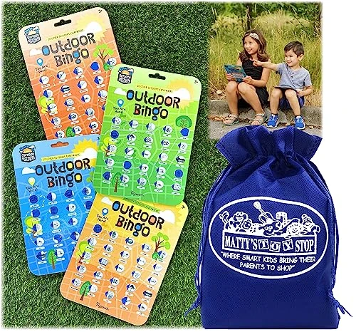 Matty's Toy Stop Toysmith Reusable Outdoor Bingo Cards (Yellow, Blue, Green & Orange) With Bonus Storage Bag - 4 Pack 3 Matty's Toy Stop Toysmith Reusable Outdoor Bingo Cards (Yellow, Blue, Green & Orange) With Bonus Storage Bag - 4 Pack